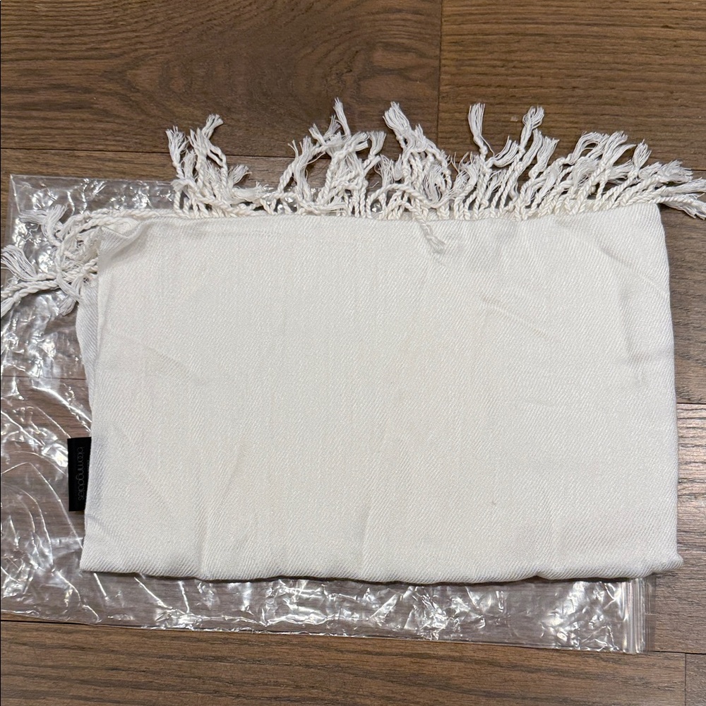Fringed White Scarf or wrap